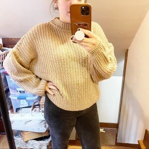 Simplee Apparel Chunky Knit Tan Cropped Sweater One Size